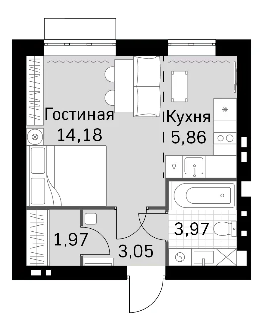 Планировка: Студия 29 м² в ЖК «Жаворонки Клаб»