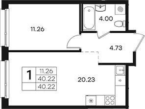 Планировка: Евродвушка 40,2 м² в ЖК «Парголово»