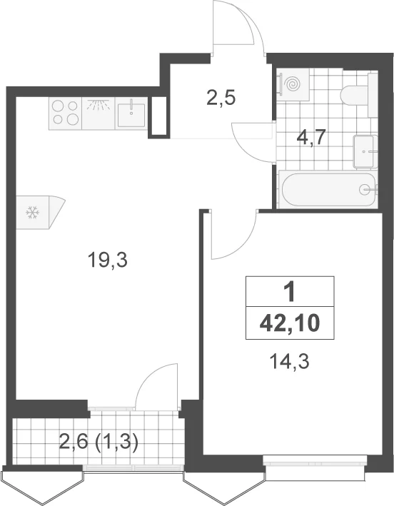 Планировка: Евродвушка 40,8 м² в ЖК «Деснаречье»