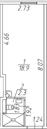 Планировка: Студия 21,2 м² в ЖК «Зум Черная Речка»