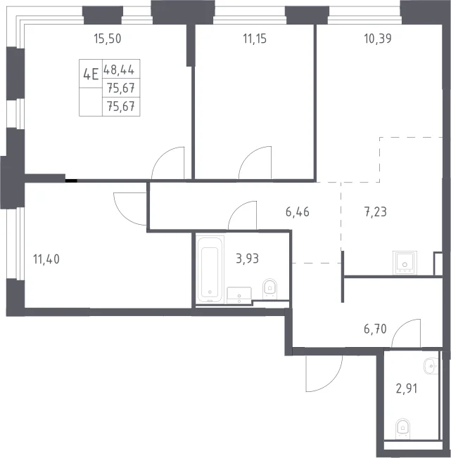 Планировка: Квартира евро-4 75,7 м² в ЖК «Квартал Строгино»