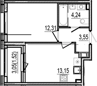 Планировка: Евродвушка 33,3 м² в ЖК «Оптимист»