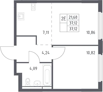Планировка: Евродвушка 37,1 м² в ЖК «Космический Квартал»