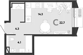 Планировка: Студия 22,7 м² в ЖК «Страна.Заречная»