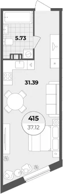 Планировка: Студия 37,1 м² в ЖК «Апарт-отель Лиговский 127»