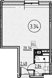 Планировка: Студия 25,7 м² в ЖК «COSMOS SMART САНКТ-ПЕТЕРБУРГ ЮЖНЫЙ ОТЕЛЬ»