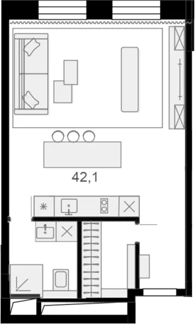 Планировка: Квартира 42,1 м² в ЖК «Резиденции архитекторов»