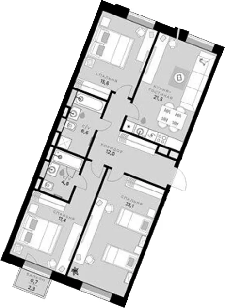 Планировка: 3-комнатная квартира 101 м² в ЖК «СберСити»
