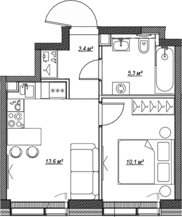 Планировка: Евродвушка 32,4 м² в ЖК «Веер»
