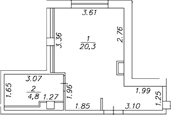 Планировка: Студия 25,1 м² в ЖК «Artel 17/52 (бывш. Глер)»