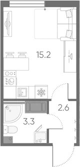 Планировка: Студия 21,1 м² в ЖК «Октябрьская набережная»