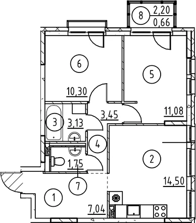 Планировка: 2-комнатная квартира 51,3 м² в ЖК «Невская Долина»