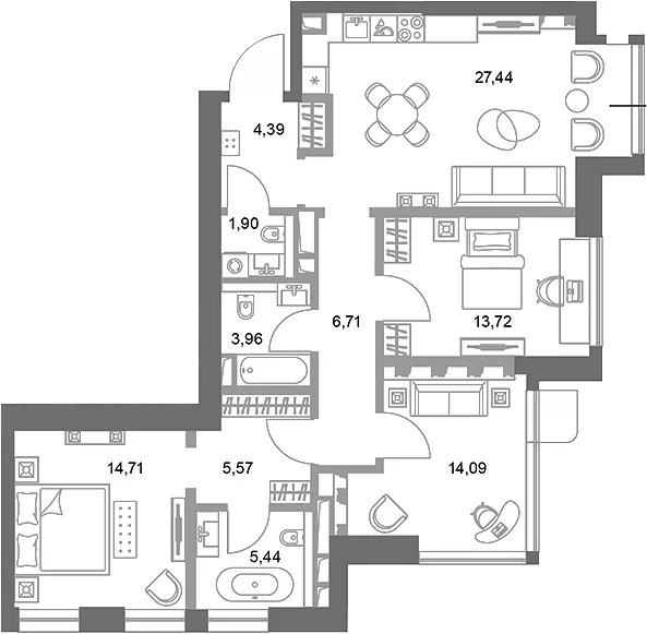 Планировка: 3-комнатная квартира 97,9 м² в ЖК «ФАЙВ ТАУЭРС»