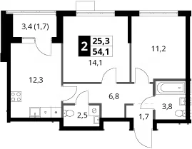 Планировка: 2-комнатная квартира 52,4 м² в ЖК «1-й Ясеневский»