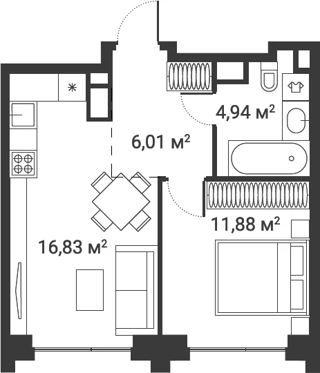 Планировка: 1-комнатная квартира 39,7 м² в ЖК «Первый Нагатинский»