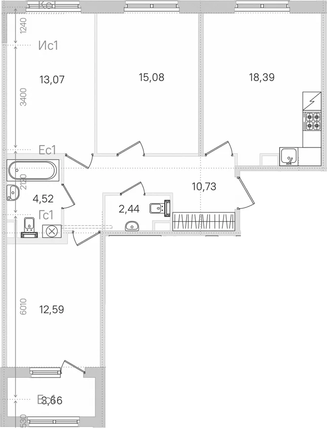 Планировка: Квартира евро-4 76,8 м² в ЖК «Дубровский»