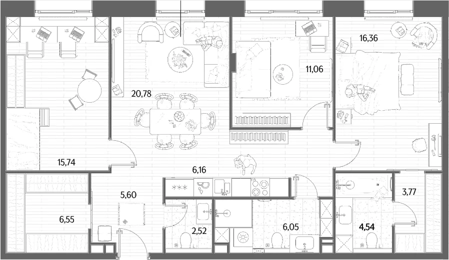 Планировка: Квартира евро-4 99,1 м² в ЖК «МЫС»