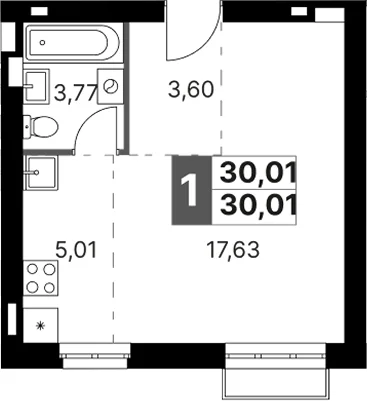 Планировка: Студия 30 м² в ЖК «Жаворонки Клаб»
