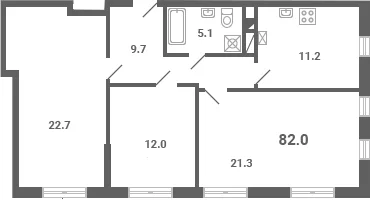 Планировка: 3-комнатная квартира 82 м² в ЖК «Южная Долина»