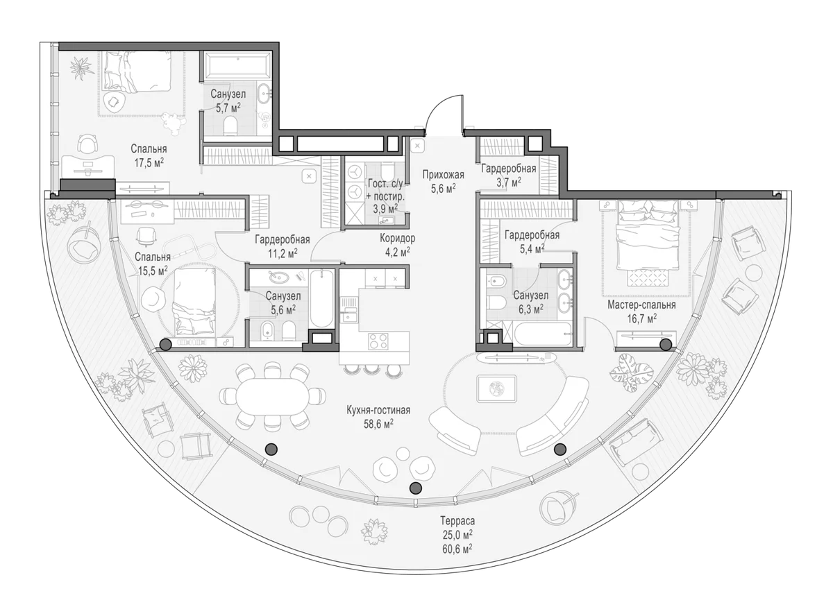 Планировка: Квартира евро-4 167,2 м² в ЖК «Клубный квартал Фрунзенский»