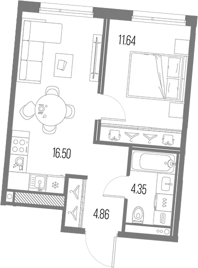 Планировка: Евродвушка 37,4 м² в ЖК «Легенда Васильевского»