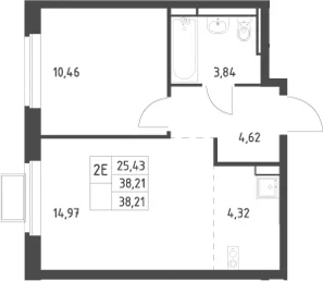 Планировка: Евродвушка 38,2 м² в ЖК «Новое Видное»
