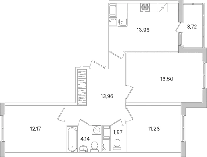 Планировка: 3-комнатная квартира 74 м² в ЖК «Ясно.Янино»