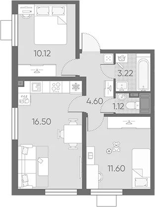 Планировка: Евротрёшка 47,2 м² в ЖК «Морская миля»