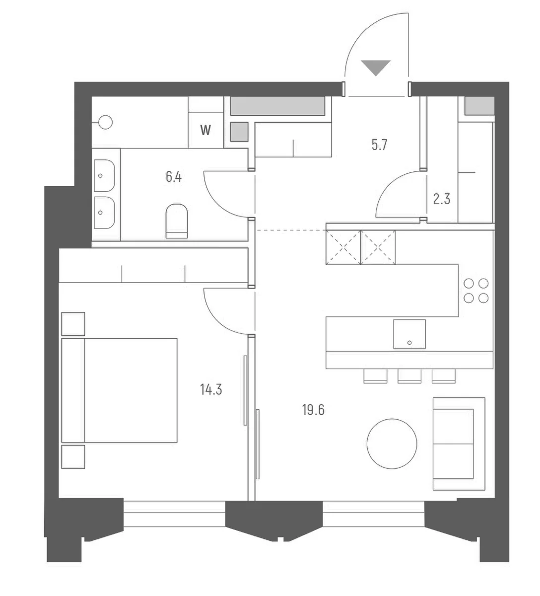 Планировка: Евродвушка 48,3 м² в ЖК «Веспер Кутузовский»