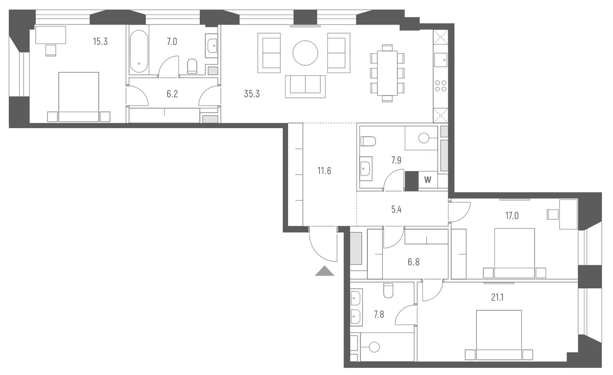 Планировка: Квартира евро-4 141,4 м² в ЖК «Веспер Кутузовский»