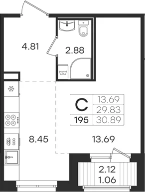 Планировка: Студия 29,8 м² в ЖК «Романовка»