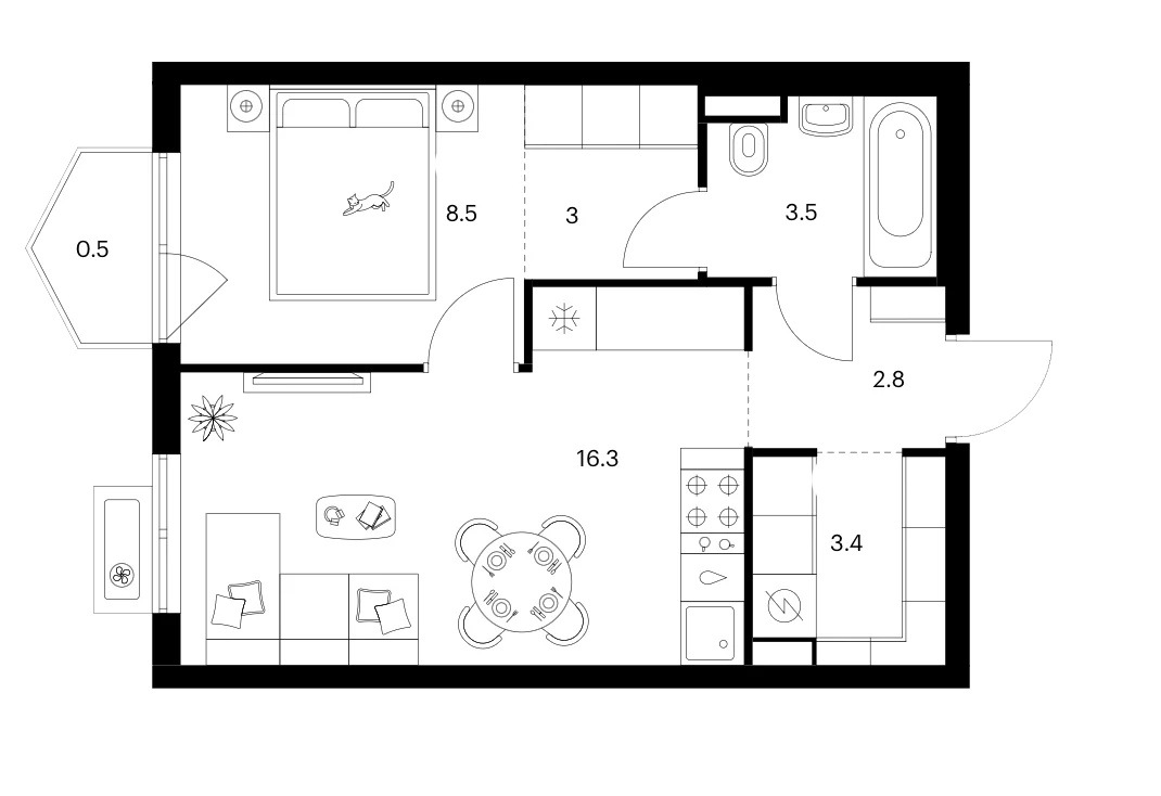 Планировка: 1-комнатная квартира 37,5 м² в ЖК «Ярославский»
