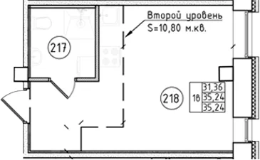 Планировка: Студия 35,2 м² в ЖК «Апарт-отель Фомин»