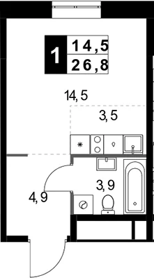 Планировка: Студия 26,8 м² в ЖК «1-й Измайловский»