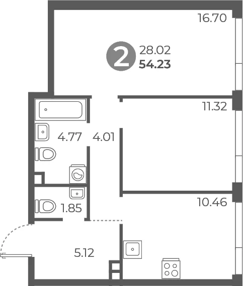 Планировка: 2-комнатная квартира 54,2 м² в ЖК «Нижегородская от Гранель»