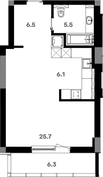 Планировка: Квартира 44,7 м² в ЖК «RIVER HOUSE Щелково»