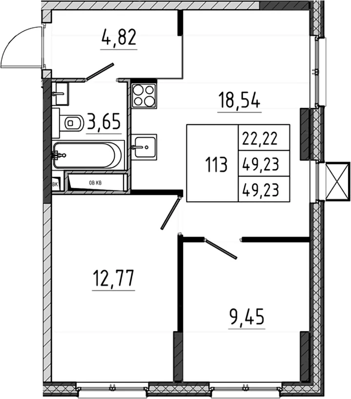 Планировка: Евротрёшка 49,2 м² в ЖК «Поварово-Молодежный-2»