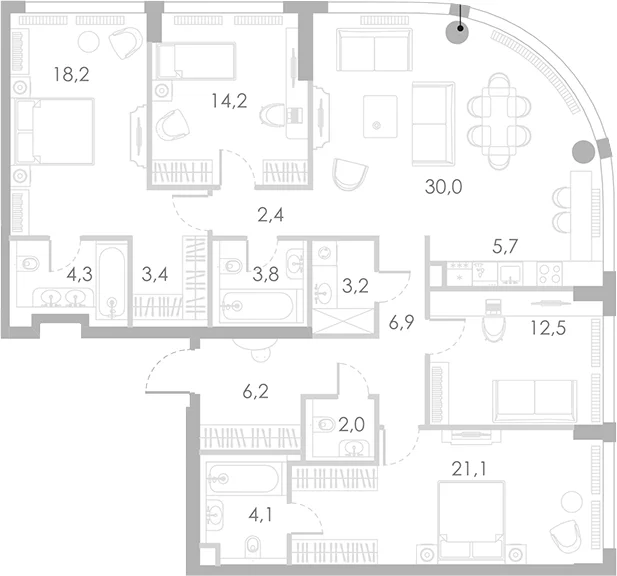 Планировка: Квартира евро-5 138 м² в ЖК «Ривер Парк Кутузовский»