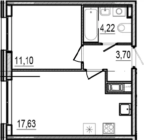 Планировка: 1-комнатная квартира 36,7 м² в ЖК «Оптимист»