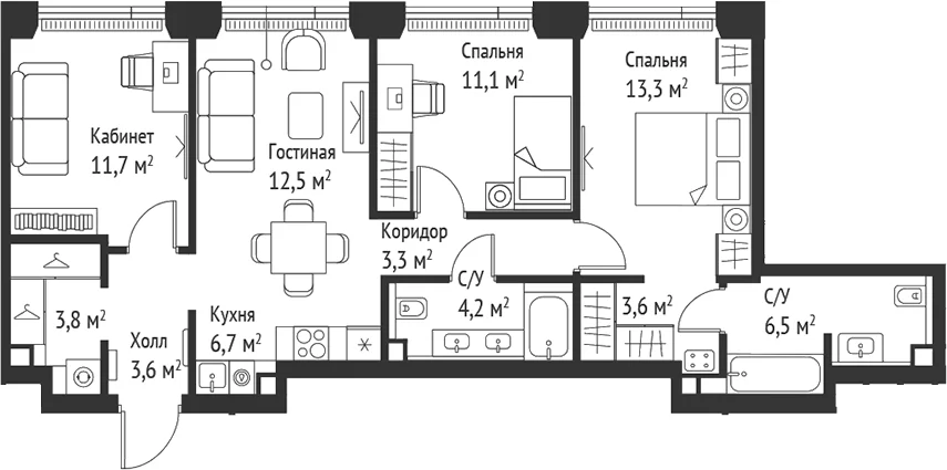 Планировка: Квартира евро-4 80,3 м² в ЖК «СЕТ»
