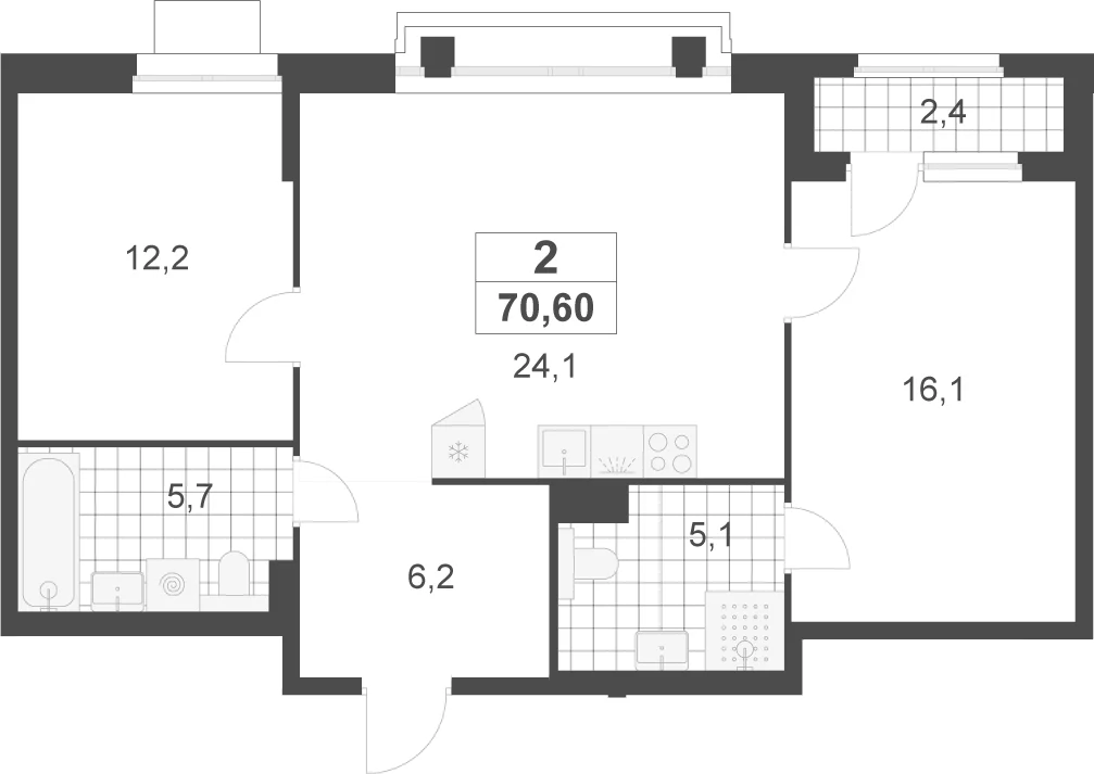 Планировка: Евротрёшка 69,4 м² в ЖК «Деснаречье»