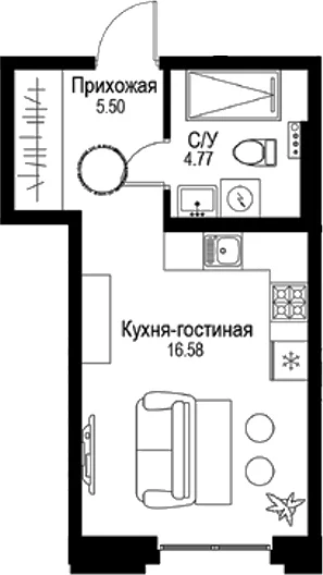 Планировка: Студия 26,9 м² в ЖК «ID Petrogradskaya»
