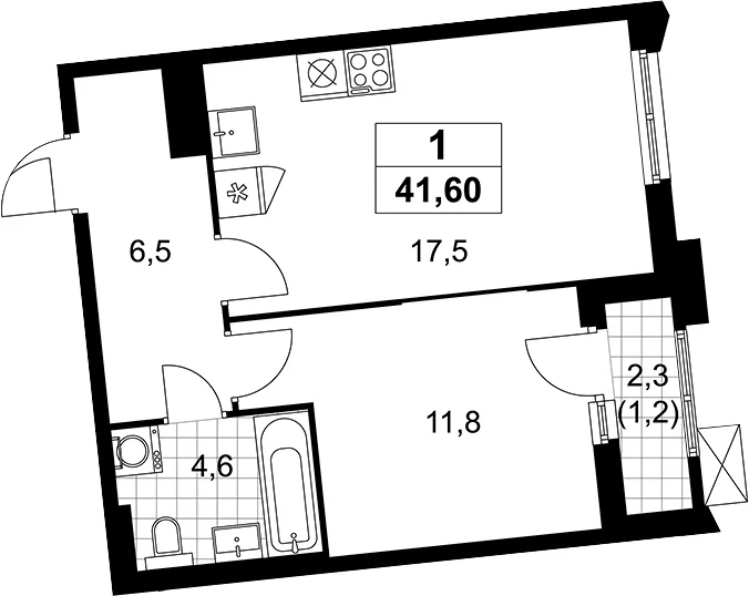 Планировка: Евродвушка 40,4 м² в ЖК «Деснаречье»