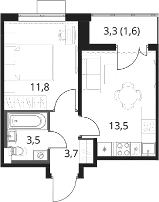 Планировка: 1-комнатная квартира 32,5 м² в ЖК «1-й Шереметьевский»