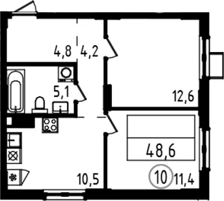 Планировка: 2-комнатная квартира 48,6 м² в ЖК «А101 Всеволожск»