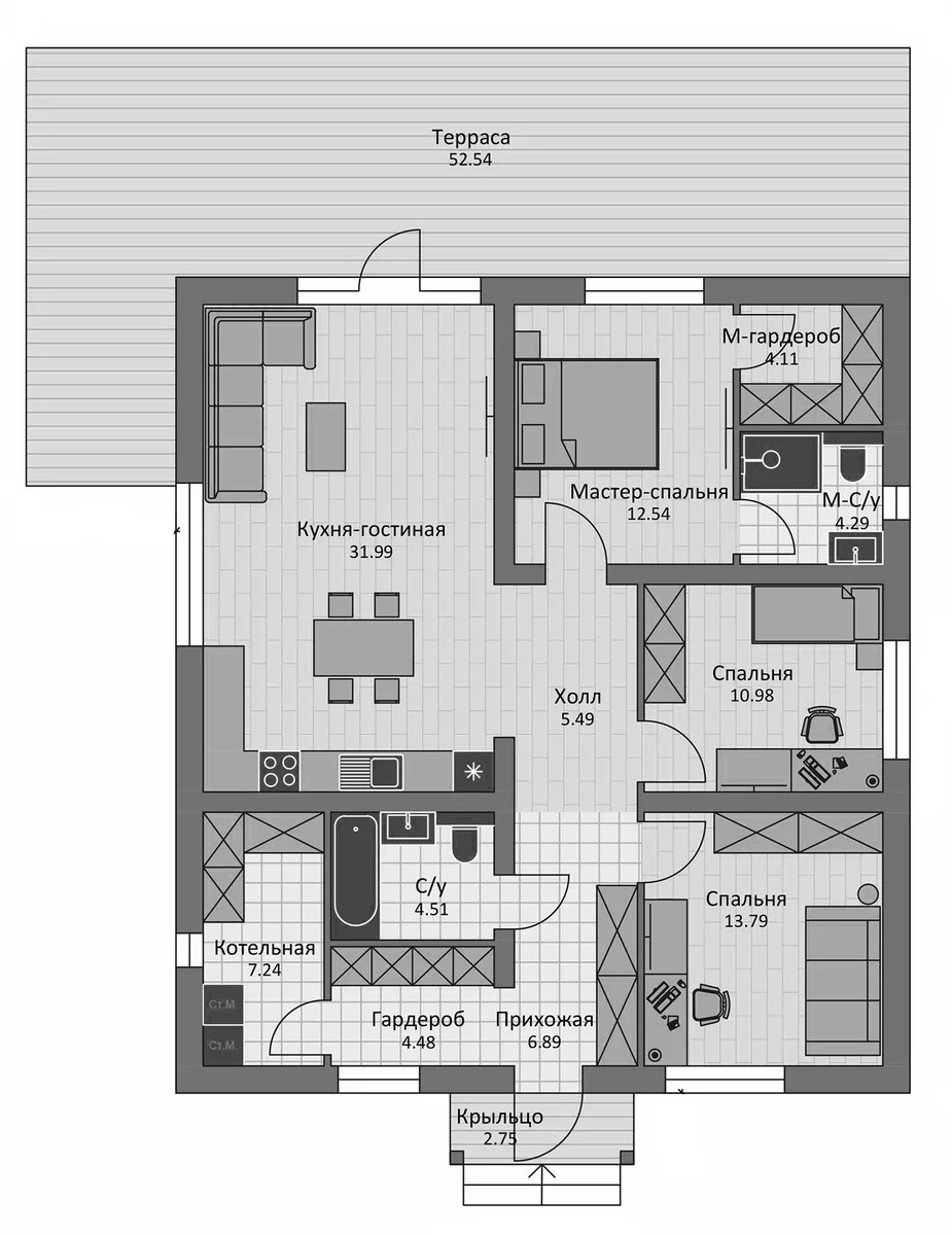Планировка: Коттедж 100 м² в ЖК «Коттеджный поселок Север градъ»