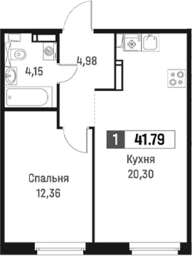 Планировка: Евродвушка 41,8 м² в ЖК «Максималист»