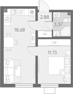 Планировка: Евродвушка 36,7 м² в ЖК «Морская миля»