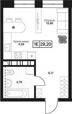 Планировка: Студия 29,2 м² в ЖК «Пушкино Град»