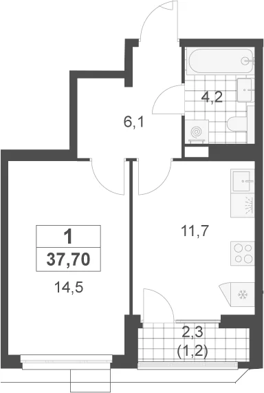 Планировка: 1-комнатная квартира 36,5 м² в ЖК «Скандинавия»